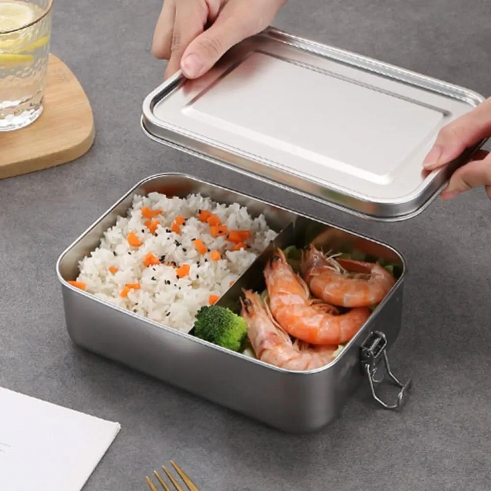 Durable Stainless Steel Bento Box Large Capacity Leakproof Lunch Box with Lid Square Food Storage Container Outdoor