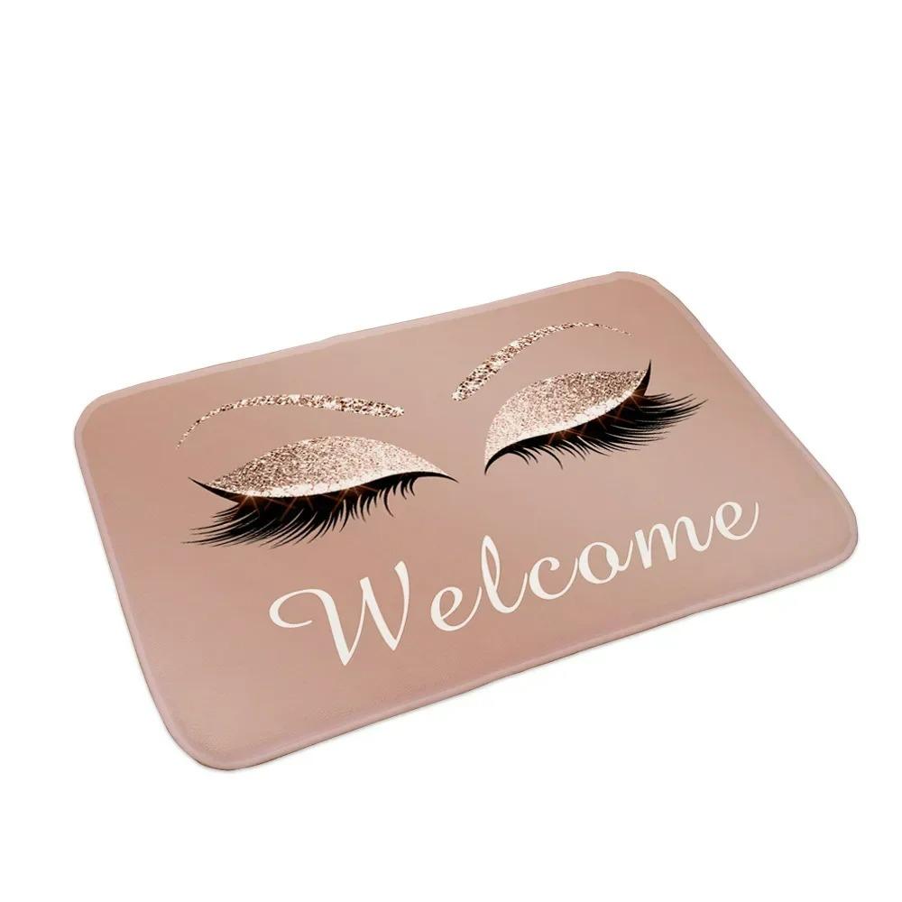 Glitter EyeLash Welcome Makeup Entrance Doormat Non Slip Rugs for Girls Bedroom Decor Home Carpets Living Room Kitchen Bath Mat