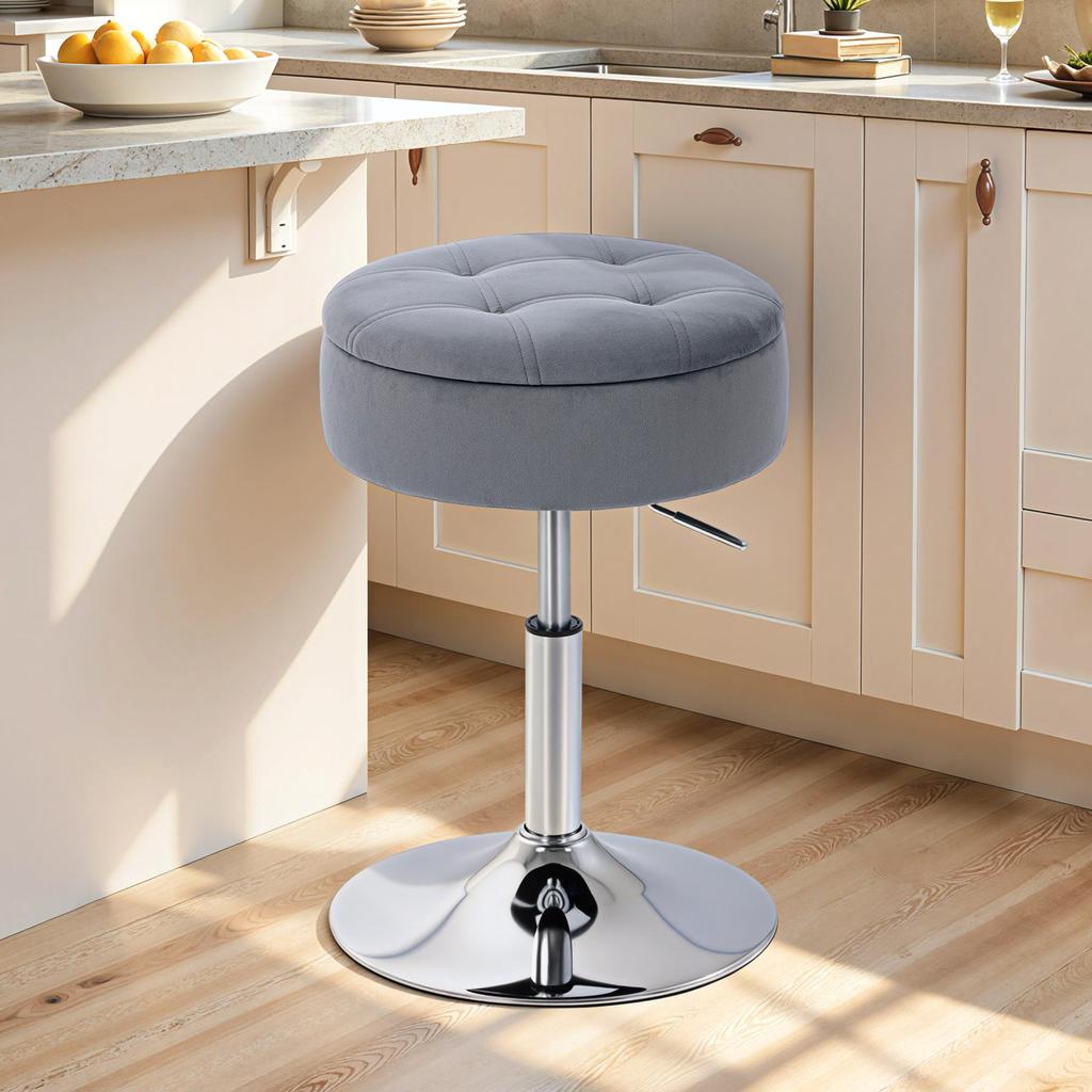Bar Stool, Bistro Stool with Storage Space, Swivel Bar Chair, Height-adjustable Kitchen Stool with Velvet Cover, 39x39x65 cm, Grey