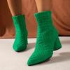 Fashion Winter 2025 Brand Design Women's Ankle Boots Green Pointed Roman Boots Denim Square Heel Side Zipper Sexy Women's Boots