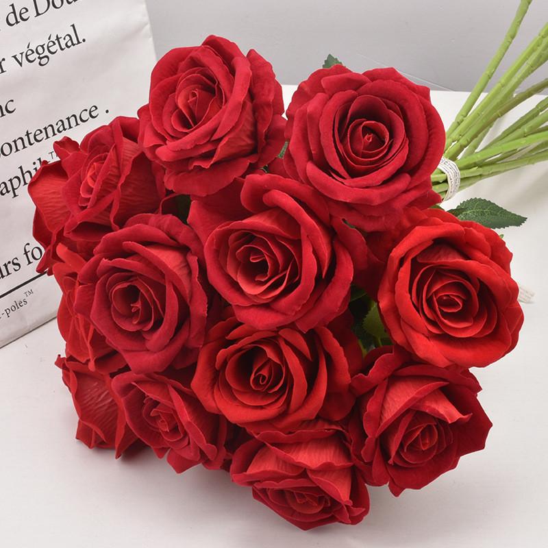 Velvet Big Single Rose Simulation Flower For Photography Props And Decor Home