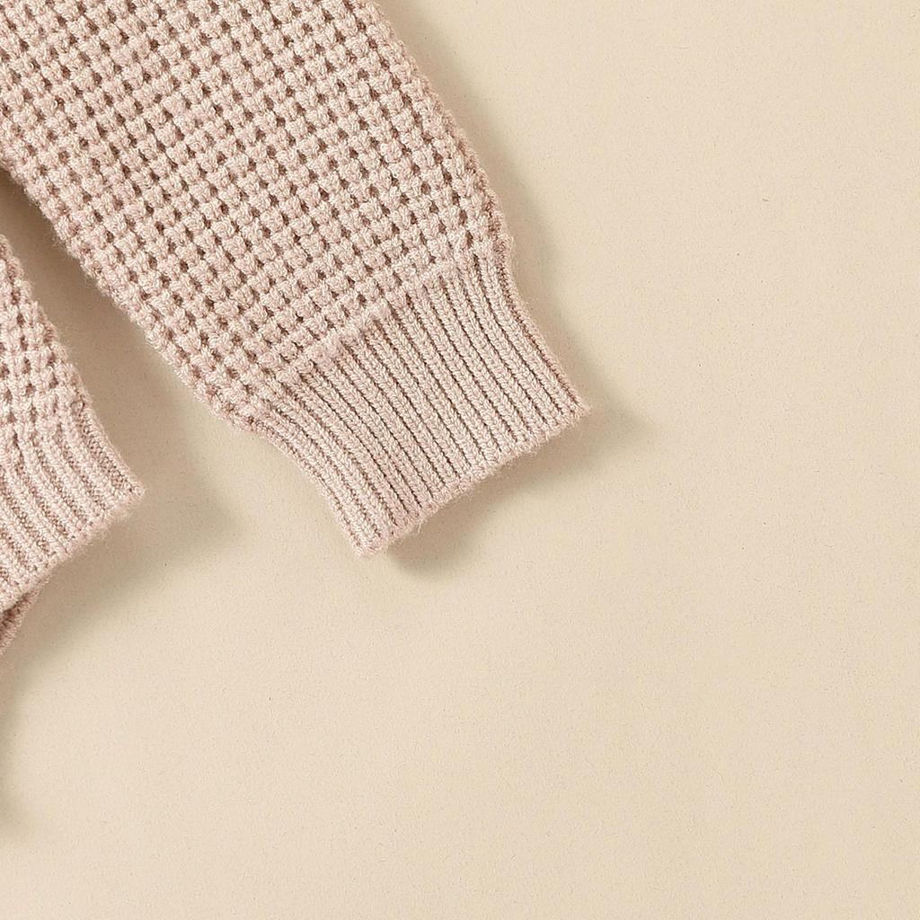 Baby Girls Waffle Sweater Rompers Flower Embroidery Crew Neck Long Sleeve Drawstring Infant Fall Toddler Clothes Bodysuits