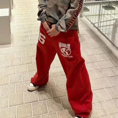 Spring American Trendy Brand Letter Printing Straight Vertical Sweatpants Men's Retro Loose and Versatile Wide-leg Casual Pants
