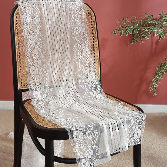 White Lace Table Runner, French Pastoral Style Table Runner, Lace Table Decor with Floral Embroidery for Wedding Party Dining Table Decor