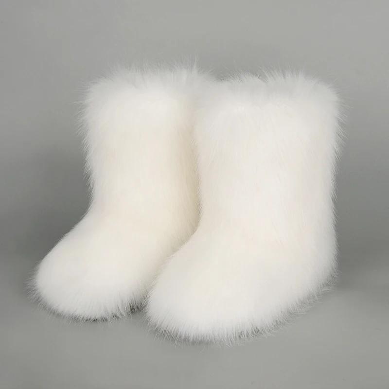 Women Winter Faux Fur Boots Woman Fluffy Plush Warm Snow Boots Luxury Footwear Girls Furry Fur Bottes Fashion Winter Shoe