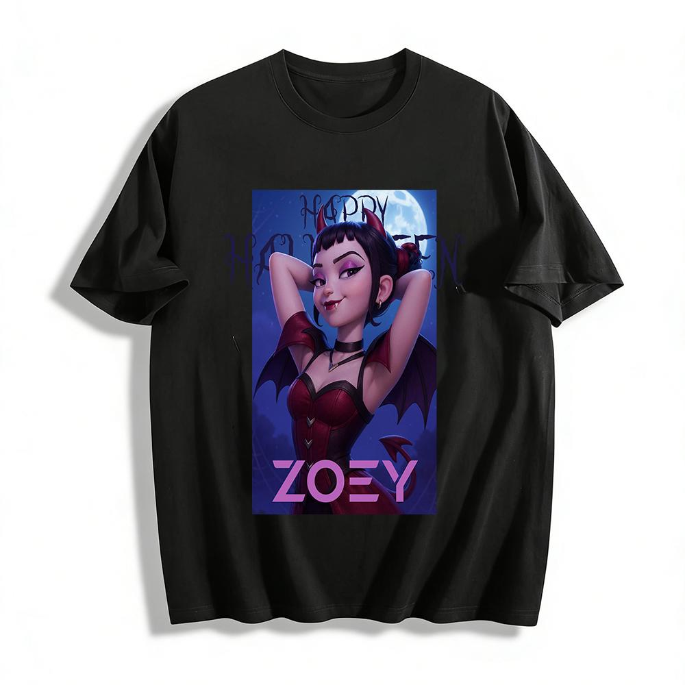 

Halloween Themed Zoey Little Devil Print Top Casual Versatile Crew Neck T-shirt For Women Pure cotton T-shirt XXS