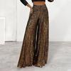 Women's Elegant Solid Color Shiny Wide-leg Trousers Loose Club Night Party Female Pants