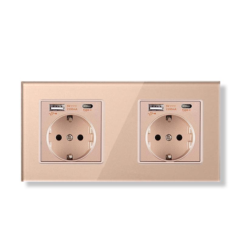 Bseed Europe Russia 16A Wall Power Socket White Black Grey Gold Crystal Glass Panel Plug Electrical Outlet for Home Improvemet
