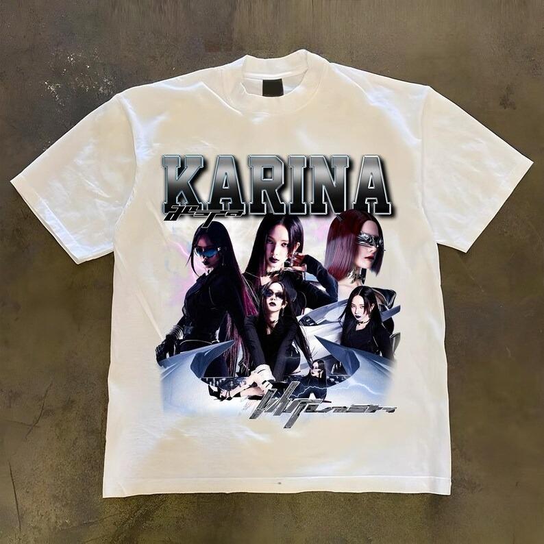 2026 Summer Hot Sale Retro Aespa Karina T-shirt T Shirt Unisex Lightweight Printed Short Sleeve Casual Outdoor Cotton Tee