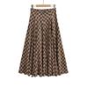 Women's High Waist Slimming A-line Brown Plaid Midi Skirt - 2025 Autumn/Winter Collection