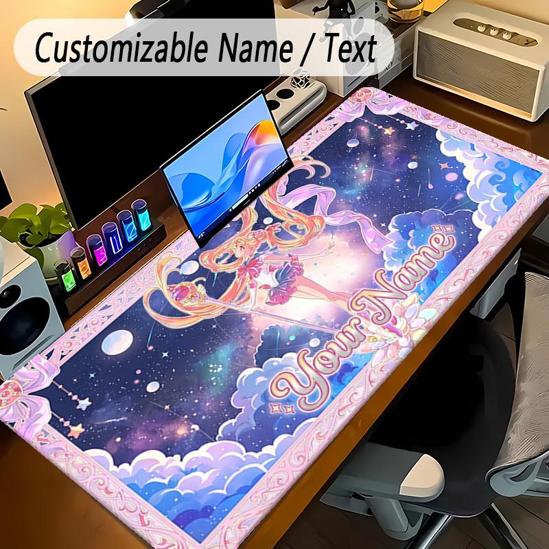 Large Mouse PadSailor Moon Custom Name Text Personalized Desk Mat Non Slip Gaming Pad