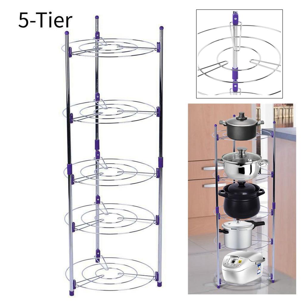 5 Tiers Home Kitchen Pans Pots Storage Rack Durable Metal Wire Shelving Organizer