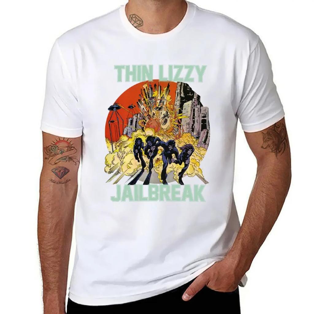 Thin Lizzy Jailbreak Explosion Vintage Black Print T Shirt TShirt Korean Fashion for a Boy Designer T Shirt Unisex