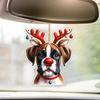 Ciondolo per auto a forma di cane con fiore in acrilico, 8 cm, facile da appendere, con corda, doppia faccia, visuali digitali 2D, decorazione da appendere per una visione realistica dell'albero di Natale dell'auto.