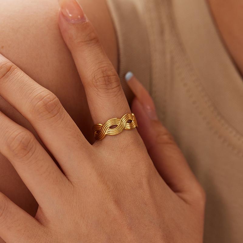 18K Gold-Plated Adjustable Stainless Steel Ring for Women - Simple, Trendy Jewelry Design