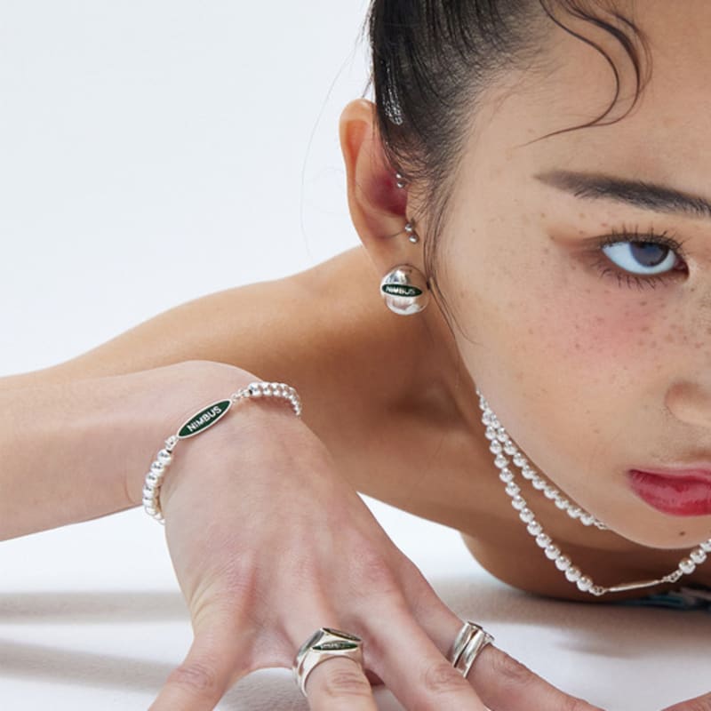 NIMBUS GREEN TAG SILVER BALL BRACELET