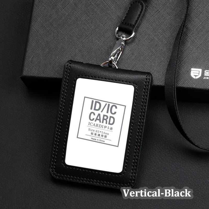 

Высококачественный держатель для бейджа из натуральной кожи, формальный рабочий чехол для удостоверения личности с именем и ремешком Vertical чёрный
