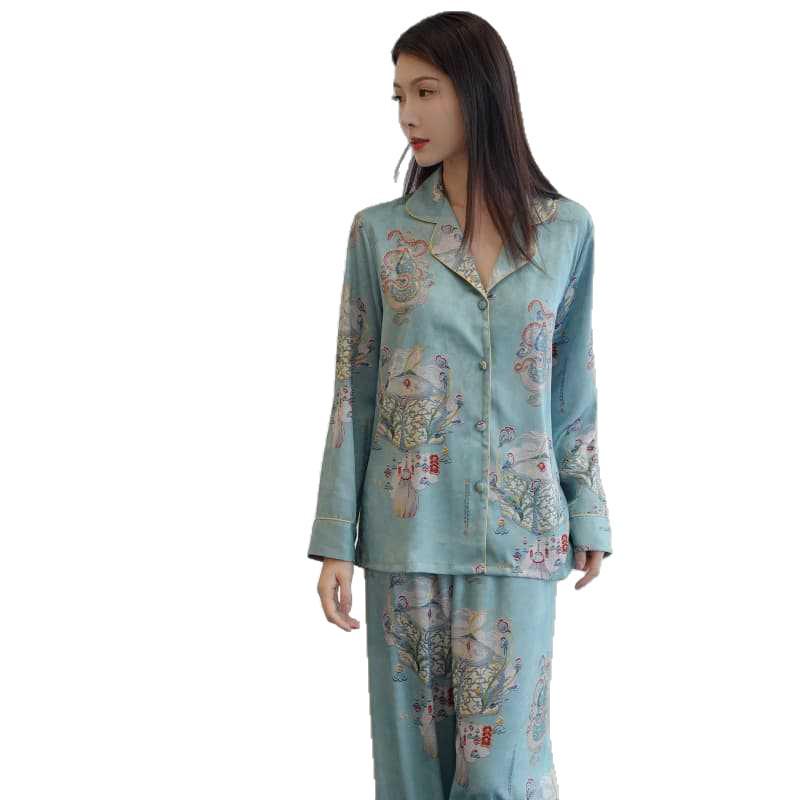 Blüten am Wegesrand: Damen Langarm Pyjama-Set im Nationalstil für Frühling und Herbst