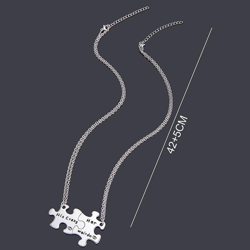2 Pcs Engraved His Crazy Her Weirdo Jigsaw Puzzle Pendant Necklace Stainless Steel Couple Jewelry Gifts