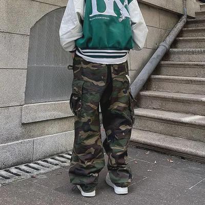 Pantalones casuales rectos ajustados de camuflaje retro hip-hop americano de la calle principal para hombre
