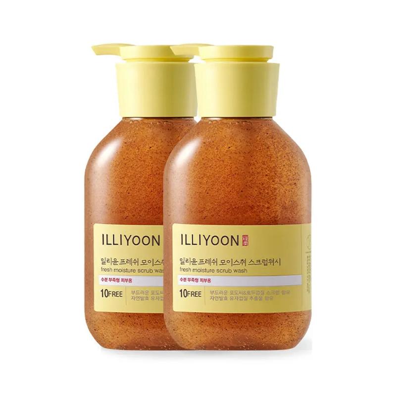 ILLIYOON Fresh Moisture Scrub Body Wash Exfoliating Cleanser Set 400ml x2