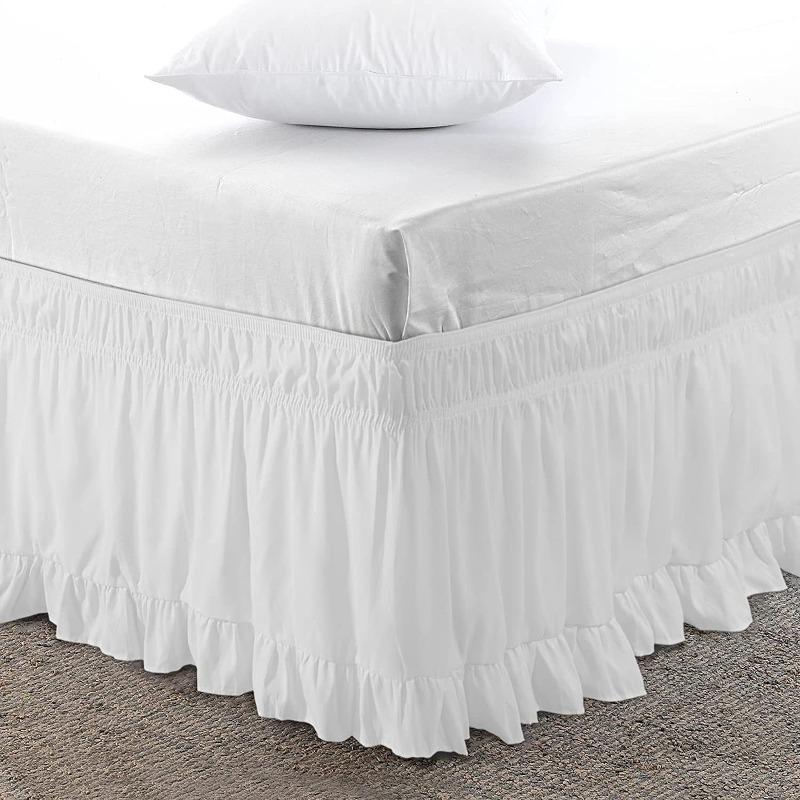 

Elastic White Ruffled Bed Skirt Wrinkle Fade Resistant Fabric Removable Washable Bed Accessory for Queen & King Size Home Hotel Full 120x200x38cm