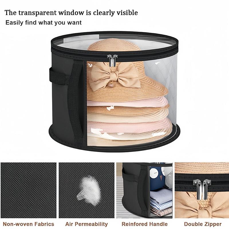 Dustproof Hat Organizer Bucket, Multi-Purpose Storage Case for Hats, Toys, Clothes with Zipper