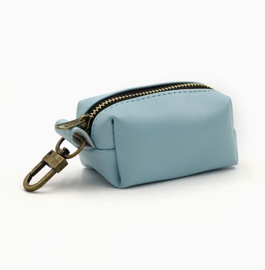 Minimalist Leather Zipper Keychain Dog Poop Bag Holder, Pet Waste Bag Mini Storage Pouch