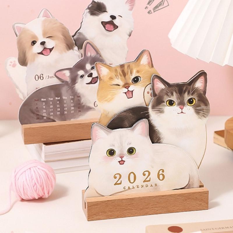 Schreibtischorganizer mit Holzfuß und Kalender mit entzückenden Welpen- und Kätzchenmotiven für Lehrer und Tierliebhaber