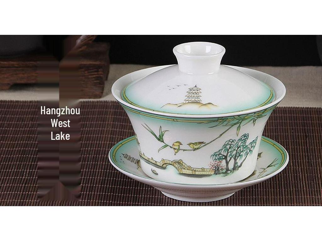 Extra Large Jingdezhen San Cai Gaiwan Ceramic Tea Set for Gongfu Eight Treasures Brewing, Ideal for Office and Home Use.