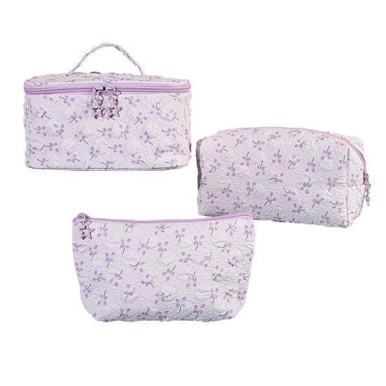 

3 шт./набор косметичка с цветочным принтом, на молнии, для хранения косметики, большая вместимость, органайзер для туалетных принадлежностей для путешествий, отпуска, повседневного использования фиолетовый