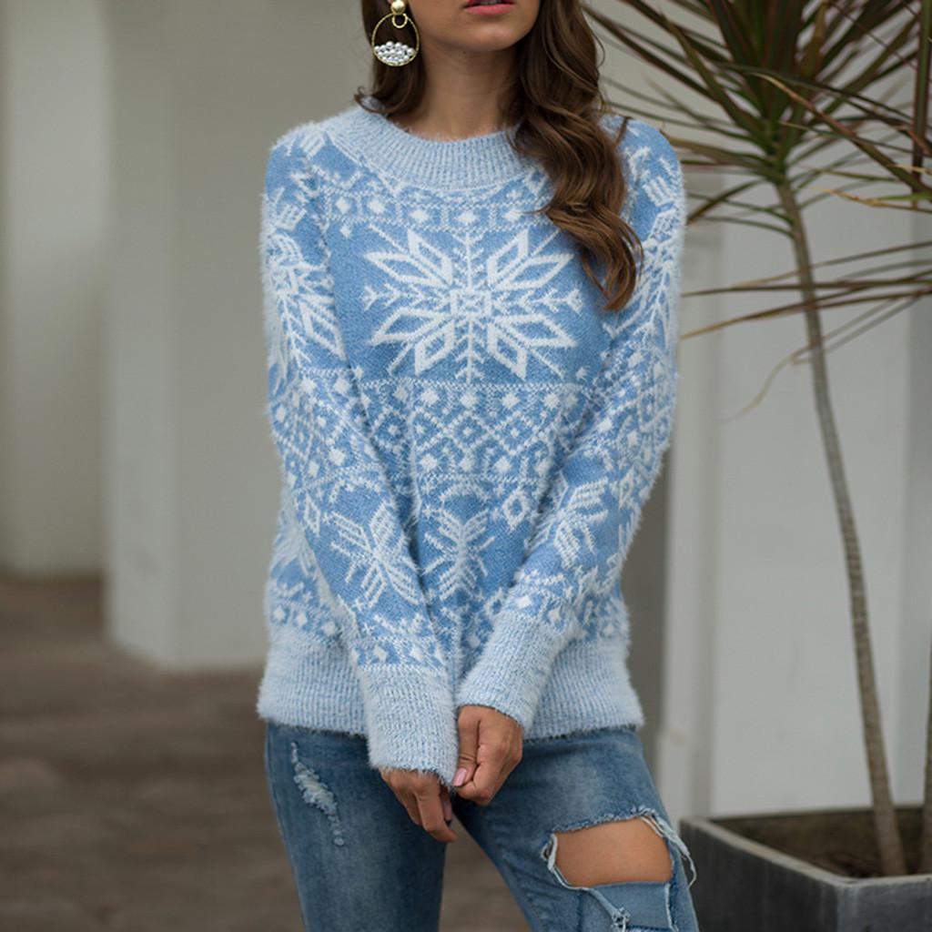 Women Christmas Sweater Long Sleeve  Christmas Tree Knitting Sweater Tops