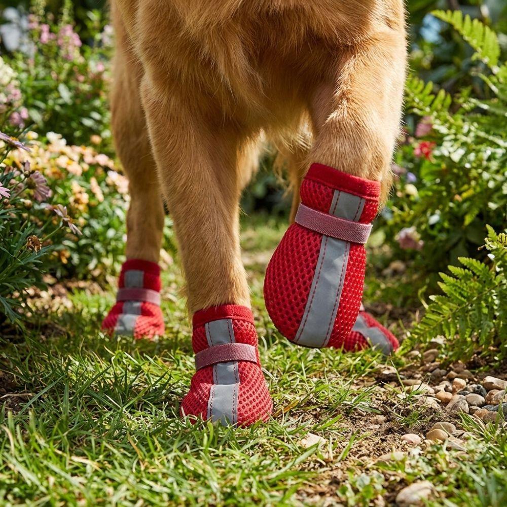 4PCS/SET Non-slip Pet Booties Reflective Stripe Dog Sneakers Mesh Dog Shoes Hot Pavement