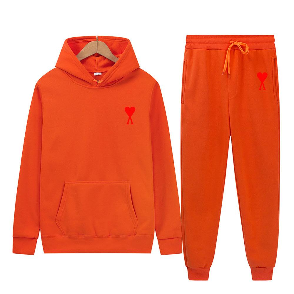 Spring Tide Brand Aml Classic Big Love Printing Men and Women the Same Couple Hooded Sweater Set