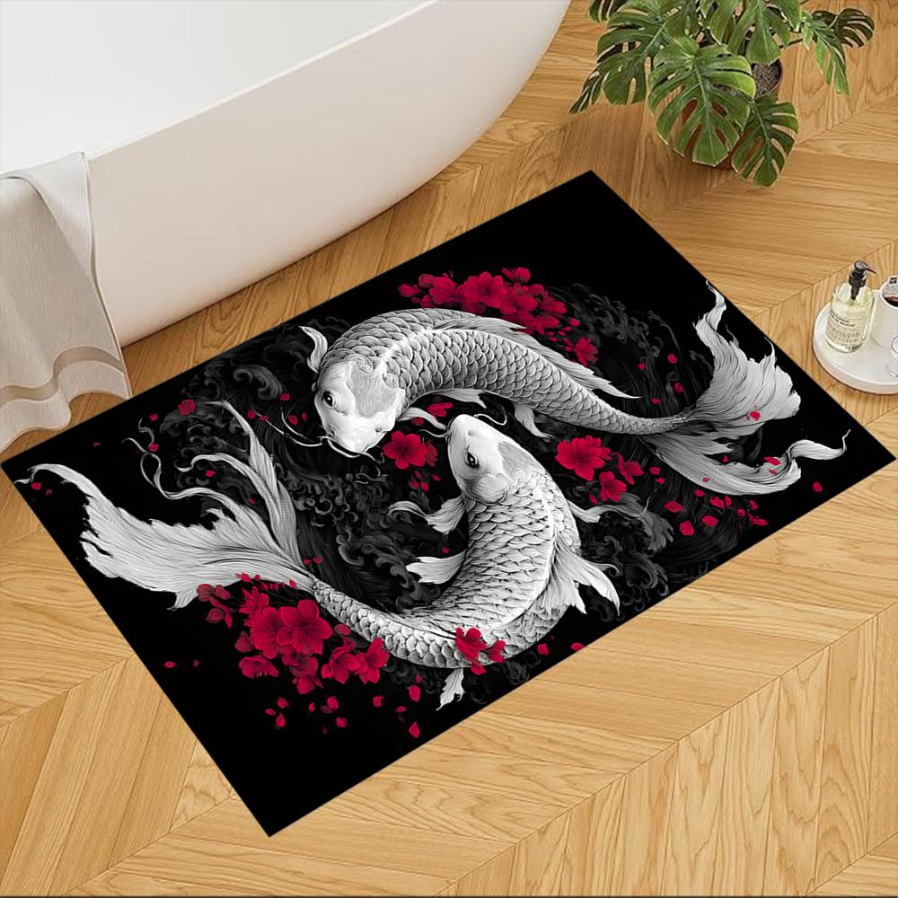 Koi-Fische und Kirschblüten Rutschfester Heimteppich Design für Wohnzimmer Schlafzimmer Büro Dekor Geschenk mit Lebendigem Muster und Bequem