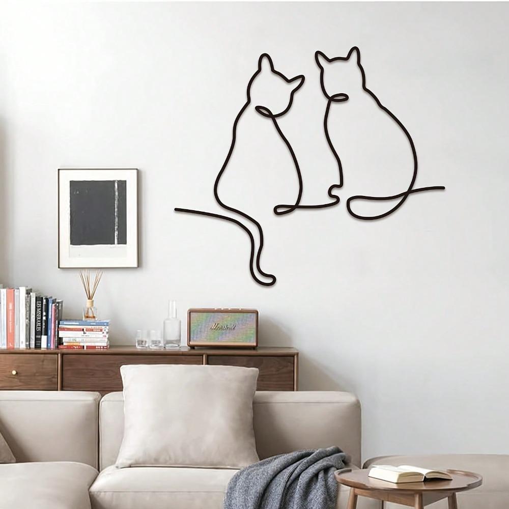 Modern Metal Cat Wall Art Minimalist Line Design Laser Cut Silhouette Indoor Outdoor Iron Decor For Living Room Bedroom Bathroom