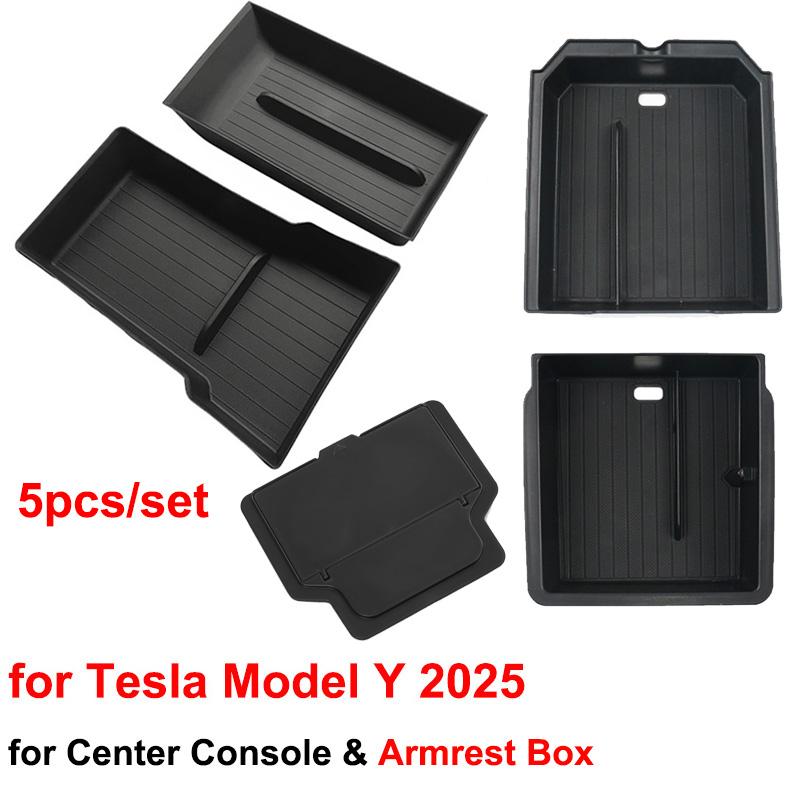 For Tesla Model Y Juniper 2025 Center Console Storage Organizer Box Tray Model 3 Highland 2024 Armrest Box Hidden Accessories