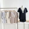 Women's Girly V-Neck Pajama Set with Built-in Bra - Casual, Comfortable, Short Sleeve Summer Home Wear, Loose Two-Piece