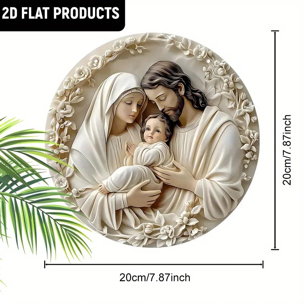 1/2pcs 2D Baptism Pray Faith Theme Family Wooden 7.9Inch/20cm Round Hanging Sign Wall or Door Decor Wall Art, Outdoor Courtyard