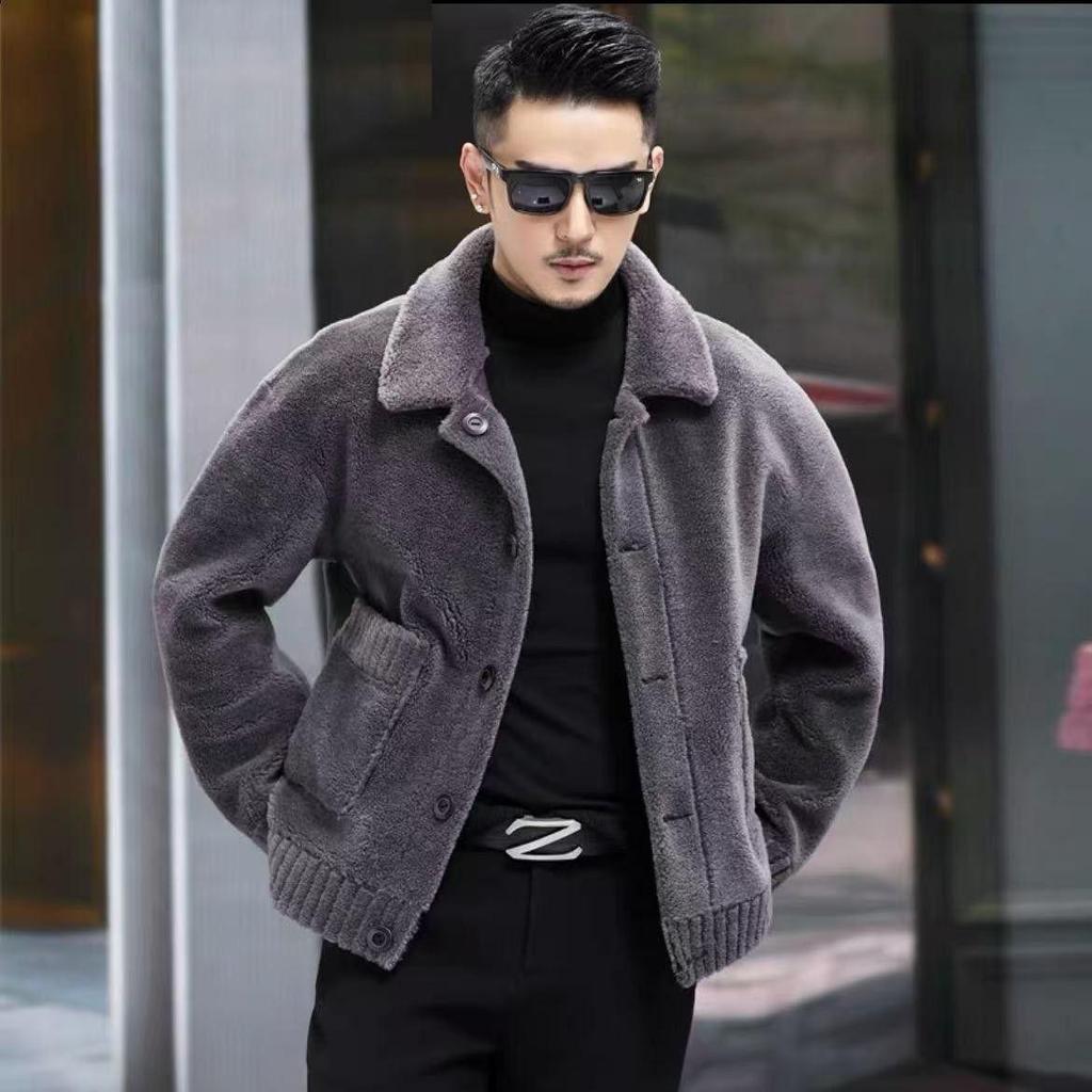 He & Pin Hui Men's Double-Sided Wool Jacket: Loose Fit, Lapel Design, Non-Pilling, Drop Shoulder, Versatile Winter Wear
