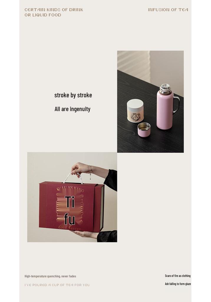 Tang Song Pink Stainless Steel Thermos & Teapot Gift Set - Portable Outdoor Warm Kettle & Water Bottle.