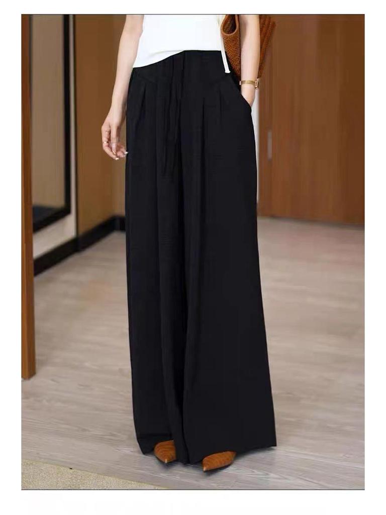 Women's Retro Drapey Wide-Leg Pants: Slimming, Elegant Straight-Leg Trousers for Spring/Summer 2025