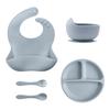 5-piece Baby Silicone Feeding Set, Round Dinner Plate Suction Cup Bowl, Children's Waterproof Bib, Children's Tableware Straw Cup