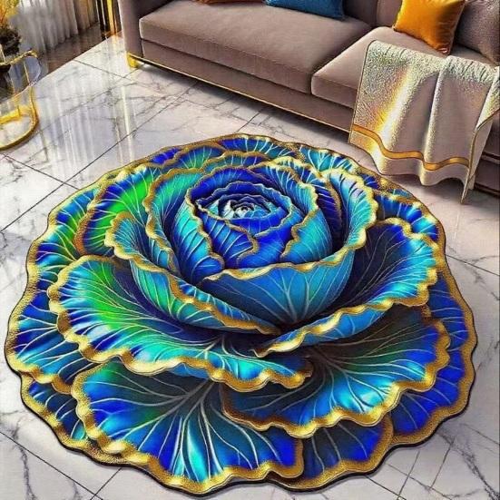 3D Floral Floor Rug Realistic Flower Pattern Floor Mat Non-Slip Absorbent Bathroom Rug for Living Room Bedroom Entrance Kitchen