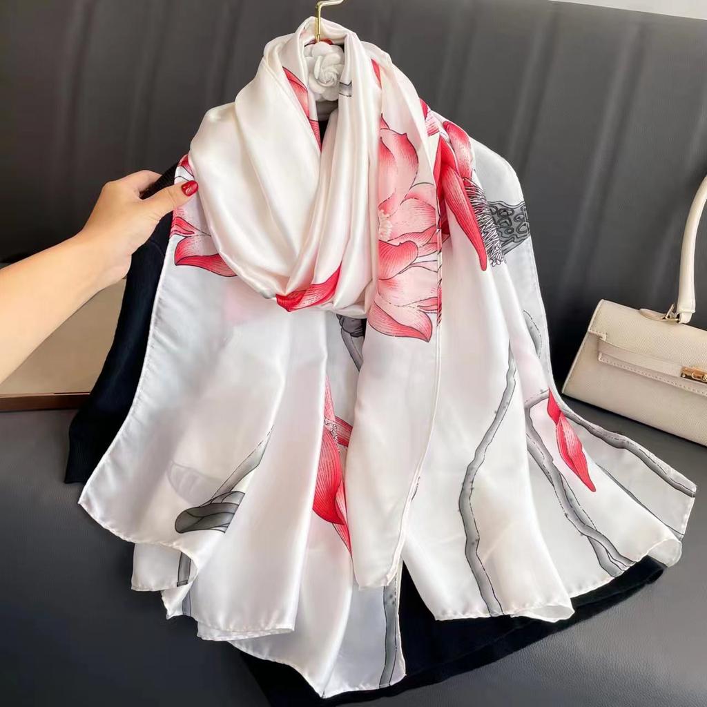 Silk scarf female spring and autumn fashion printing simulation silk temperament sarong thin section shawl scarf