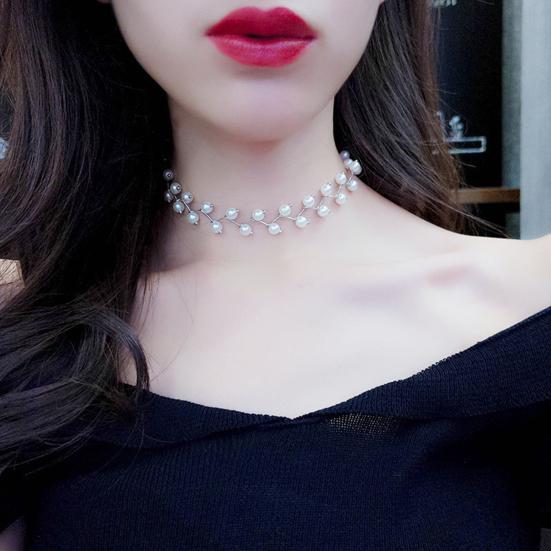 Women Faux Pearl Choker Collar Necklace Clavicle Chain Pendant Jewelry Gift for Wedding Party Club