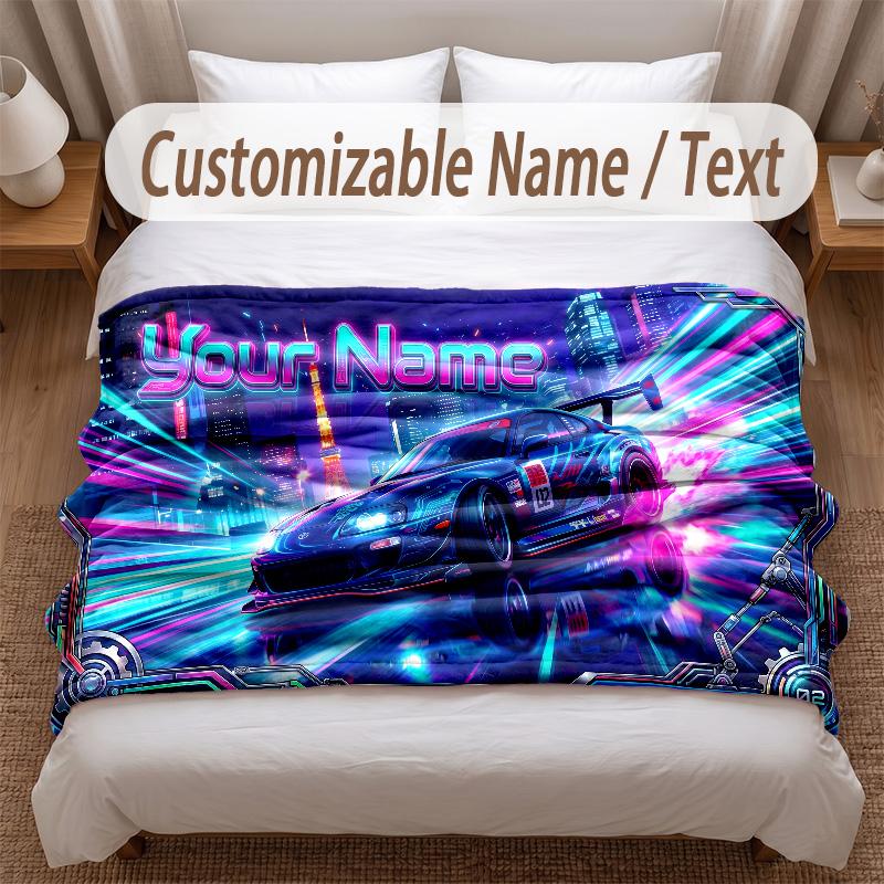 Neon Abstract Theme Soft Blanket Personalized Custom Name Text Print Warm Blanket Home Sofa Bedroom Decor
