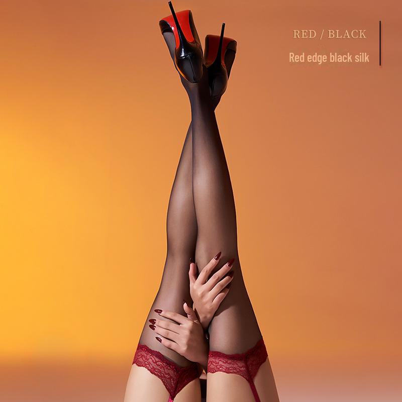 Little Matchmaker Aurora Shiny Lace Garter Stockings: Ultra-Thin, Sexy Black Lace for Women