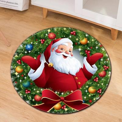 Weihnachtsmann Runder Teppich Weihnachtsthema Teppich für Kinder Teenager Neujahrsgeschenk Wohnzimmer Schlafzimmer Dekor Rutschfeste Kreis-Bodenmatte