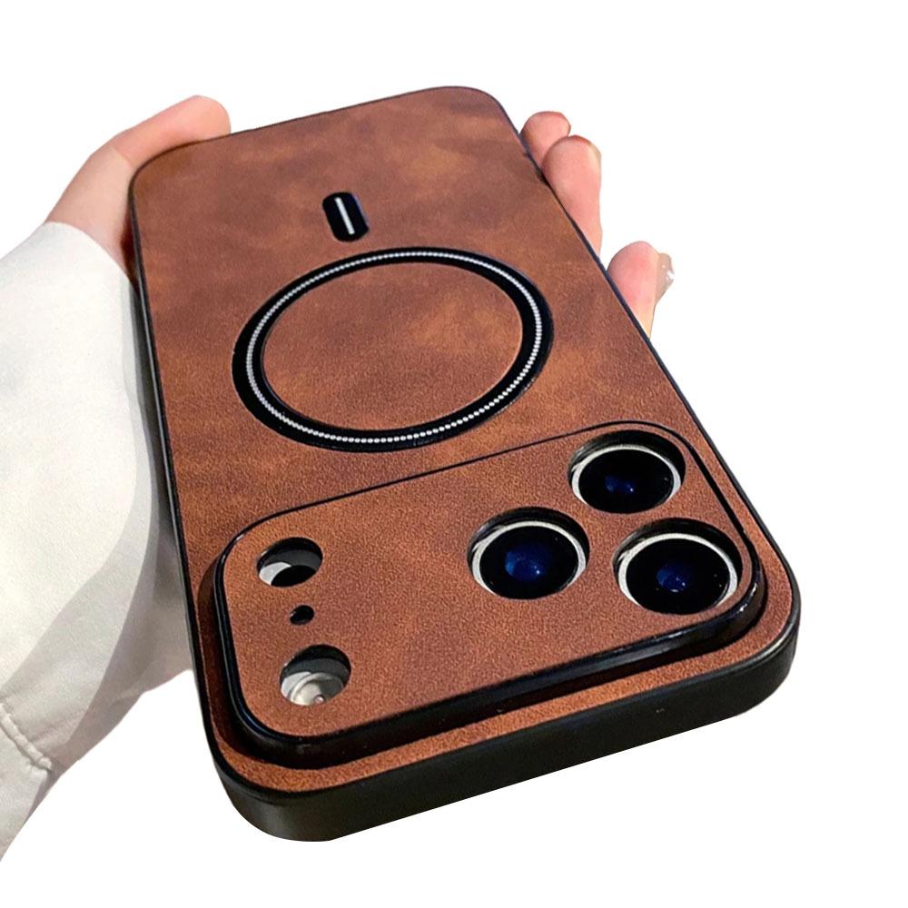 Magnetic Lambskin Texture iPhone 17 Pro Max Case - Full Wrap Protective Cover for Apple 14, 15, 16